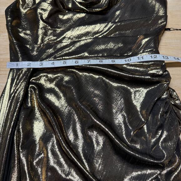 Mac Duggal NWT 27086 Asymmetric Ruched Midi Dress Cowl Neck Cowl Back Size 2 - Picture 5 of 7